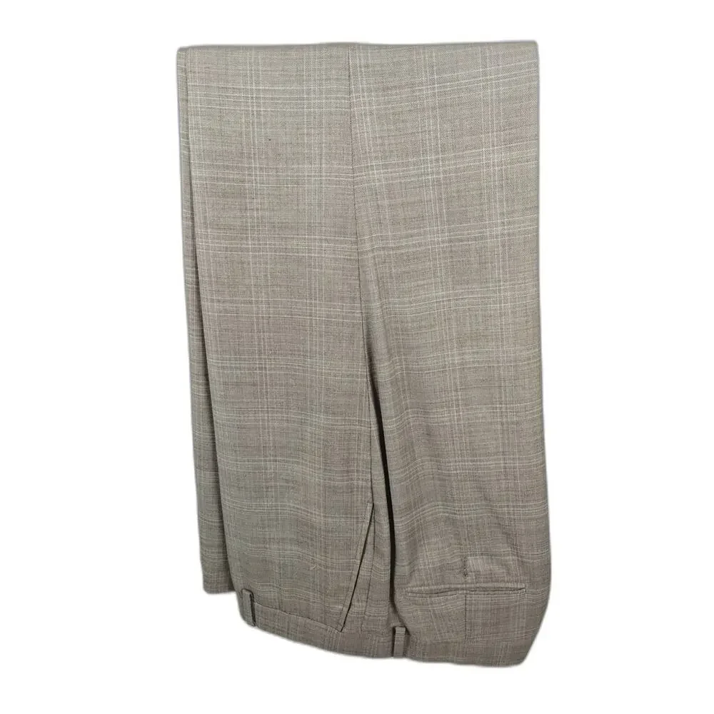 Joseph Abboud Men's Tan Windowpane Plaid Suit 2-Piece Set Size 48 Short Beige